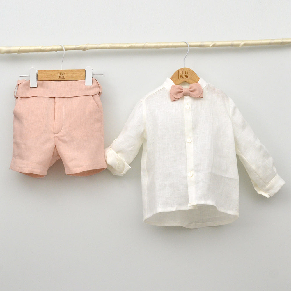 Conjunto lino Teresa con camisa, pajarita y pantalón con fajín