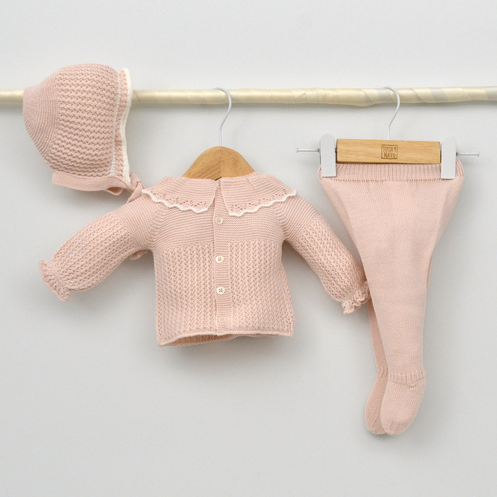 Conjunto bebés punto Duero con jersey, polaina y capota