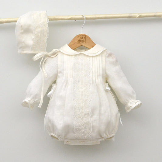 Tienda online trajes de bautizo y ceremonia clasico niños hecho en españa lino pelele con capota en manga larga otoño invierno