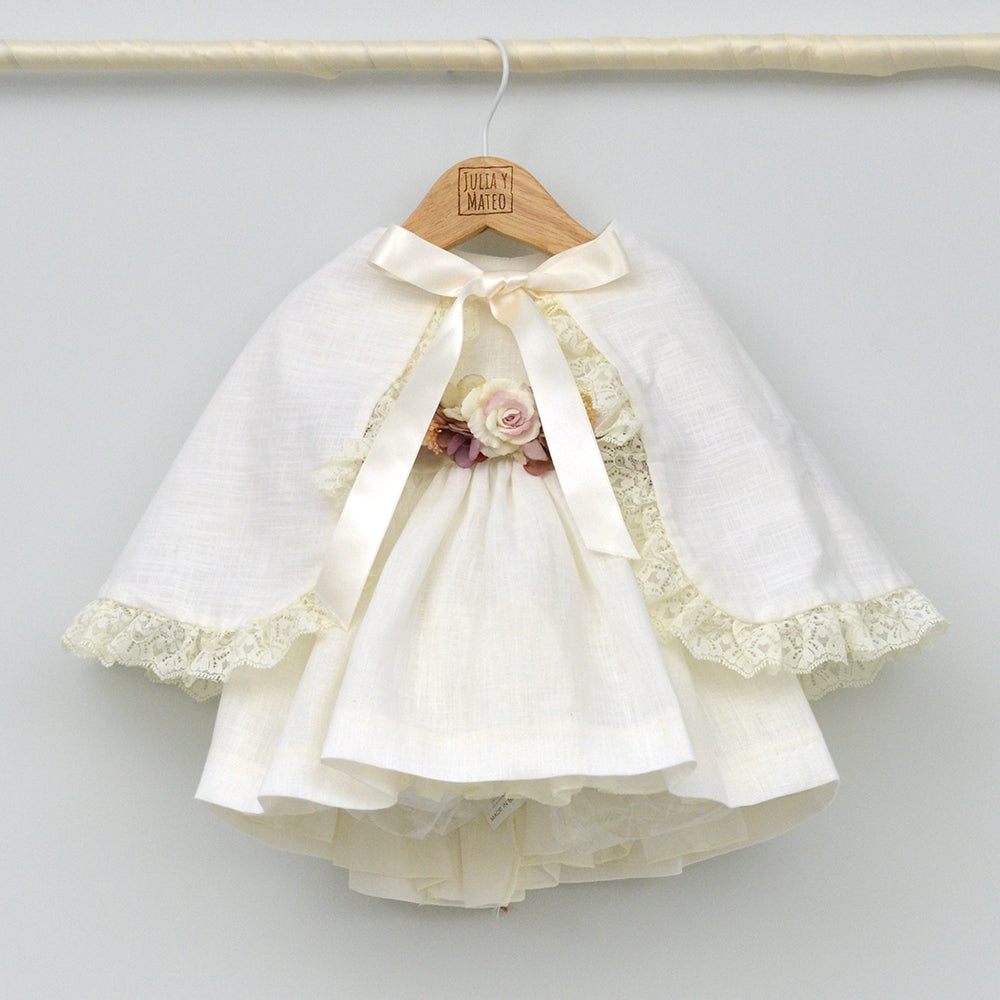 Vestido bebés lino Isabel con adorno floral