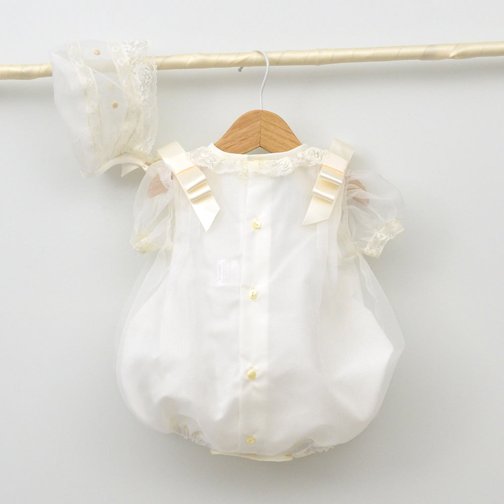 conjunto Bautizo pelele organza capota lazo de raso bodoques tienda online ropa ceremonia hecha en españa clasica