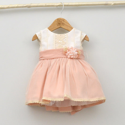 Vestido ceremonia niña bebes traje bautizo online hecho en españa adorno floral fajin