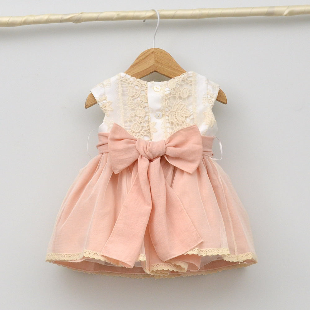 Vestido ceremonia niña bebes traje bautizo online hecho en españa adorno floral fajin