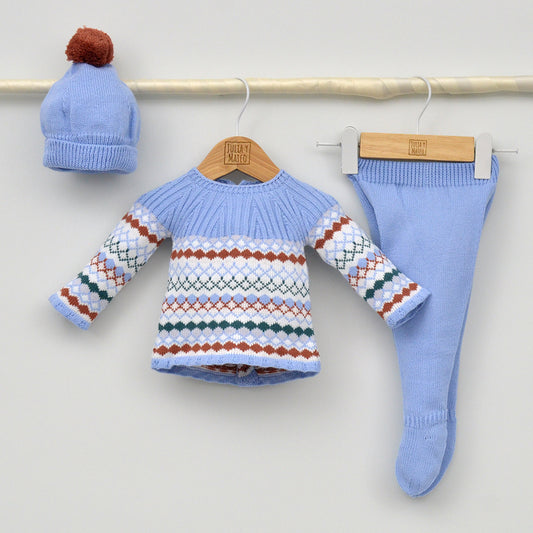Conjunto bebés punto Miño con jersey, polaina y gorrito