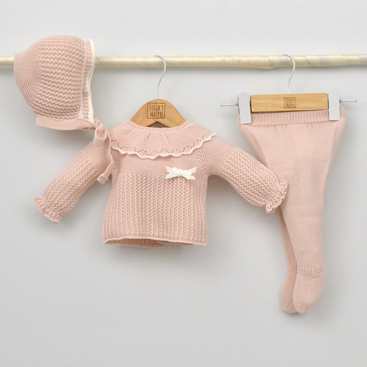 Conjunto bebés punto Duero con jersey, polaina y capota