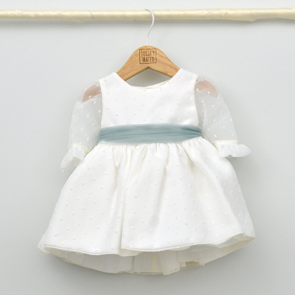 Vestido Tul bebés plumeti María con manga francesa de tul y adorno floral