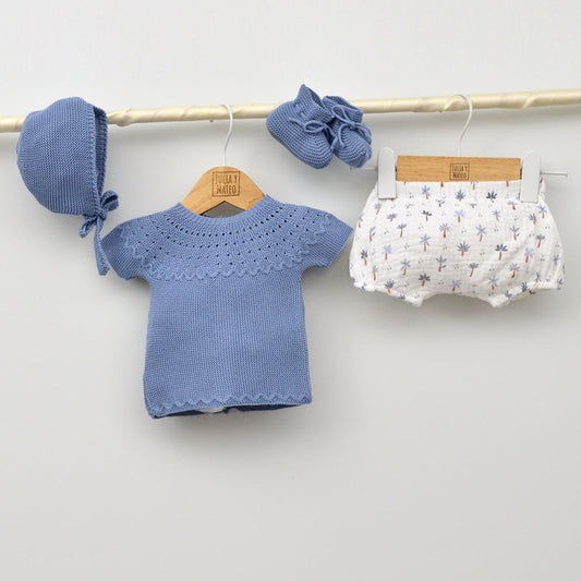 Conjunto bebés Altea de hilo con jersey, culotte, patucos y capota