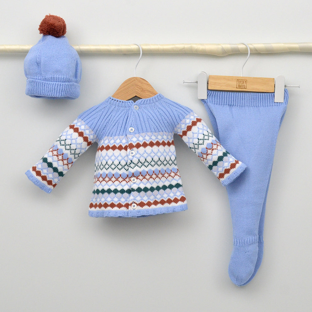 Conjunto bebés punto Miño con jersey, polaina y gorrito