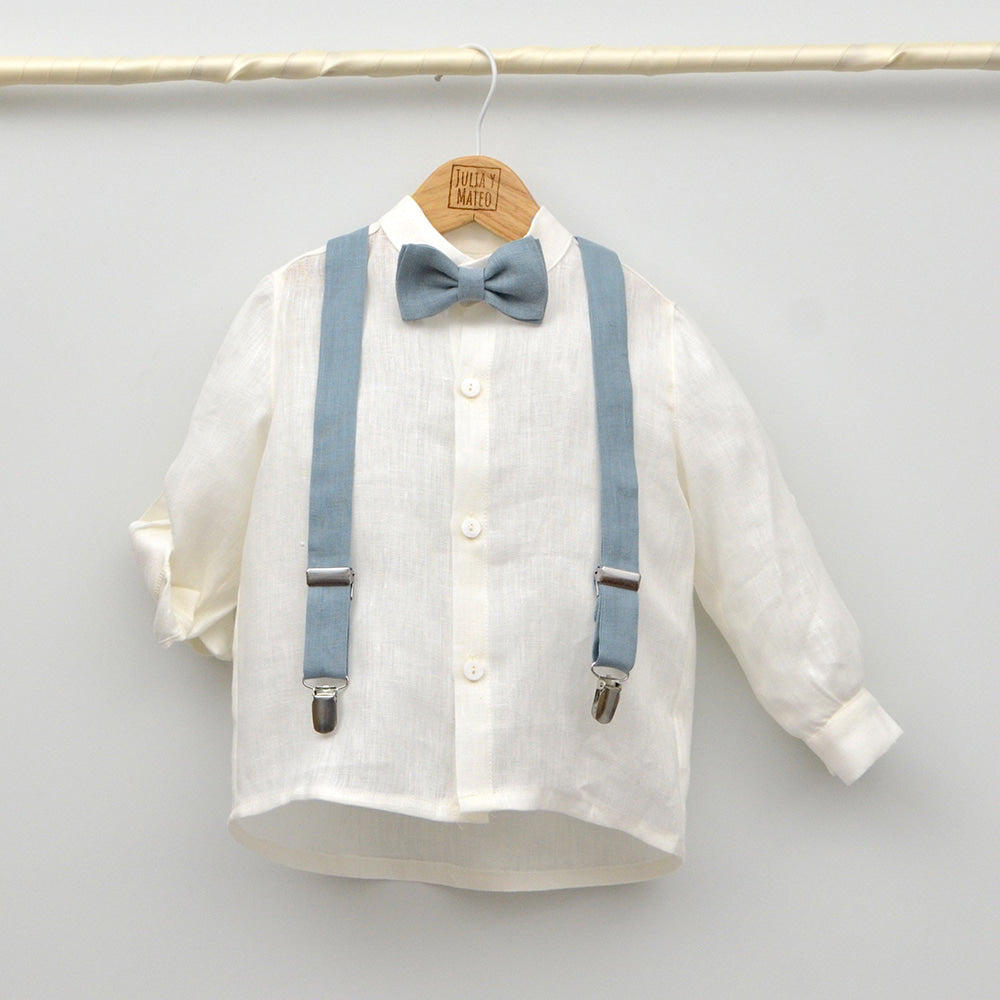 conjunto ceremonia niños pajarita pantalon fajin tirantes lino azul para 1,2,3,4,5,6,7,8 años hermanos conjuntados arras