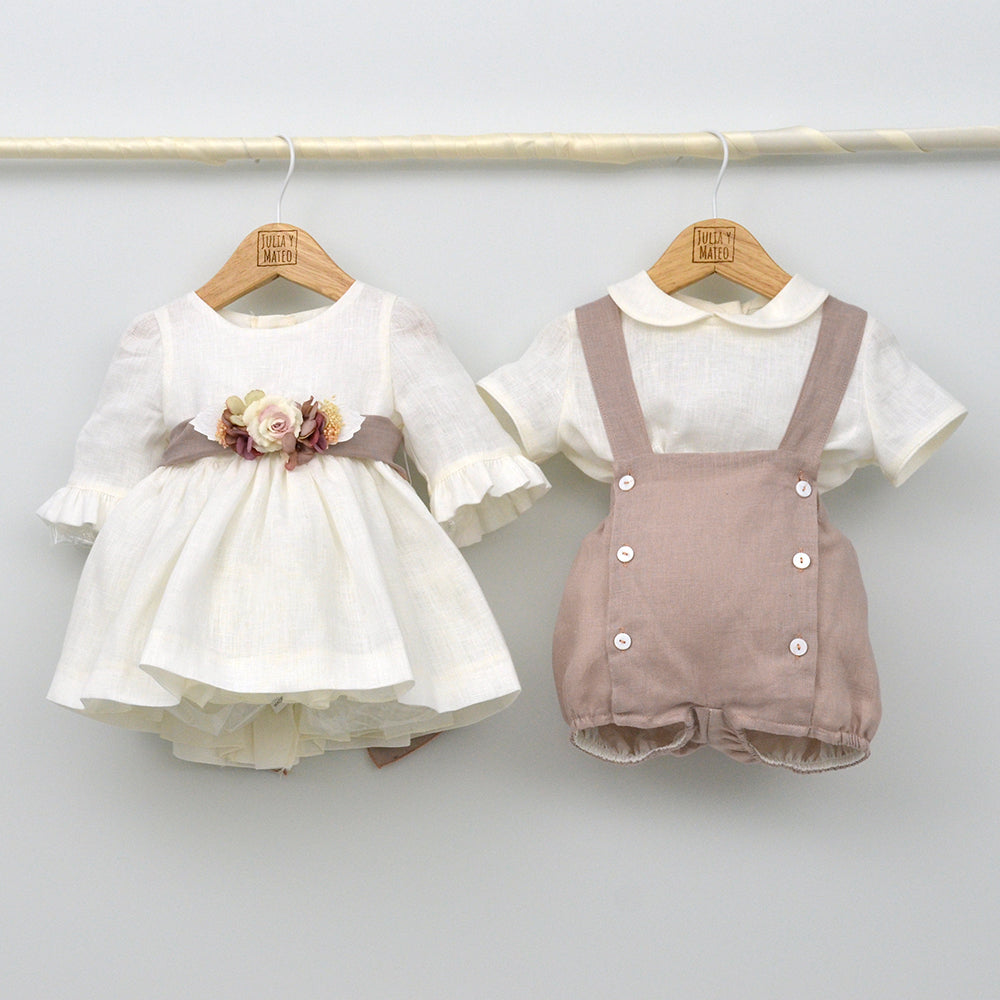 Vestido bebés lino Isabel con adorno floral