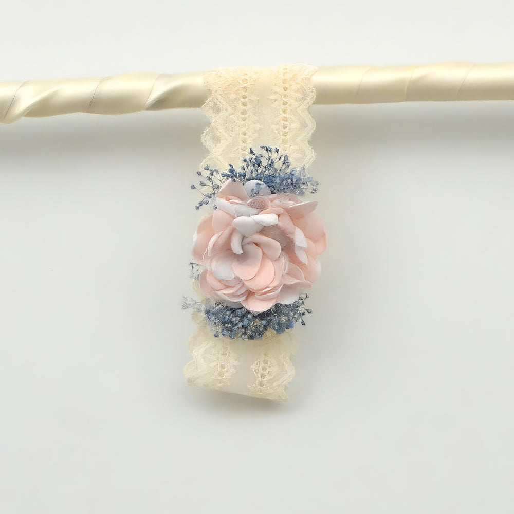 Vestido niña tul y lino Santiago con adorno floral