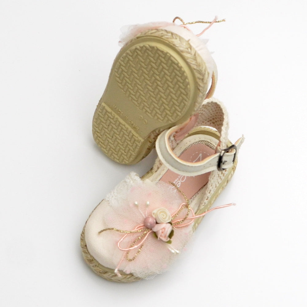 Esparteñas valencianas zapato niñas ceremonia 20,21,22,23,24,25,26,27,28 numeros, zapato ceremonia arras bodas niñas verano esparto zapatos hechos en españa rosas adorno floral
