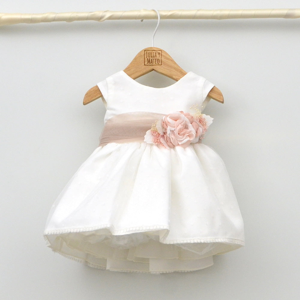 Vestido Tul niña plumeti Leo con adorno floral