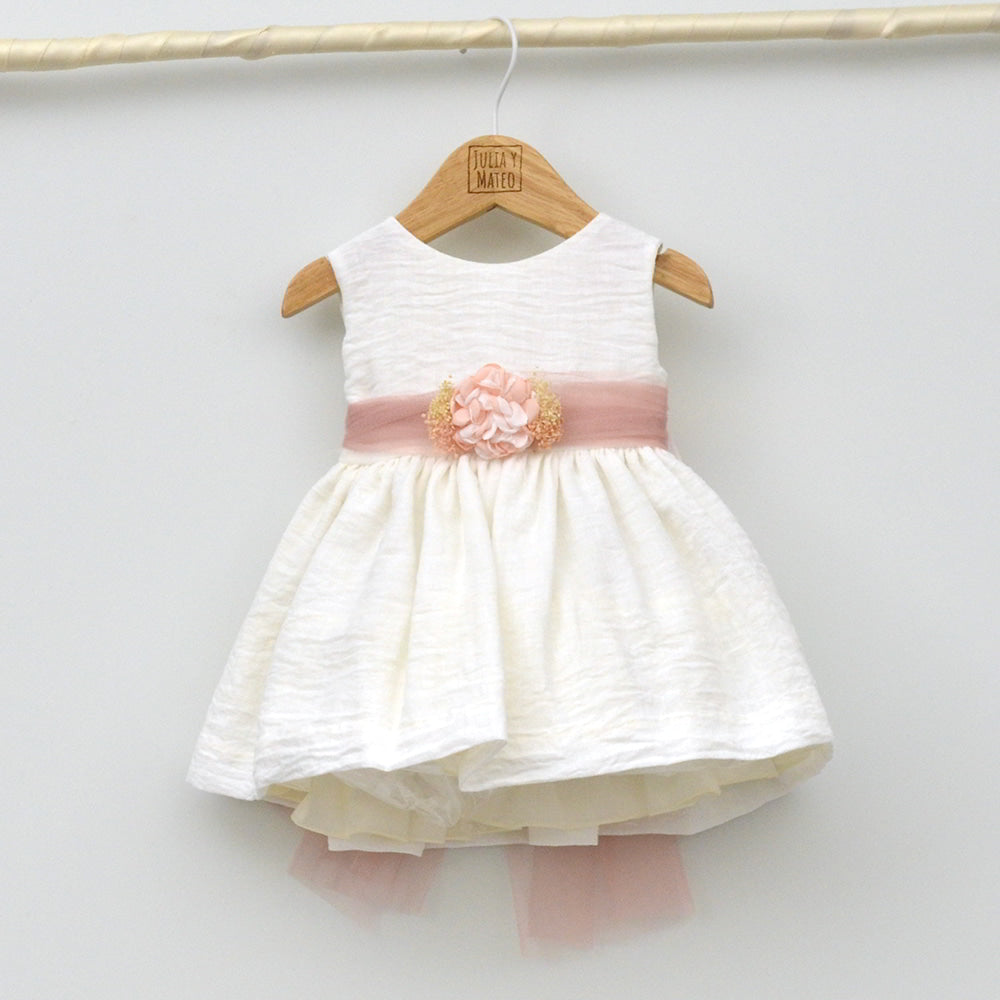 Tienda online ropa eventos bodas ceremonia bautizo niñas bebes vestidos fajin adorno floral rosa estilo moderno