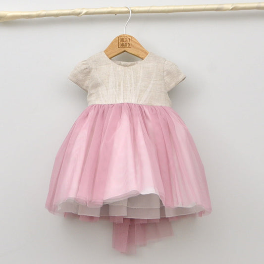 Vestido bebé tul y lino Amaya