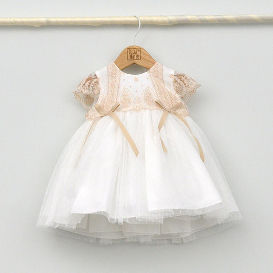 Vestido bebé Ana de tul bordado con culotte