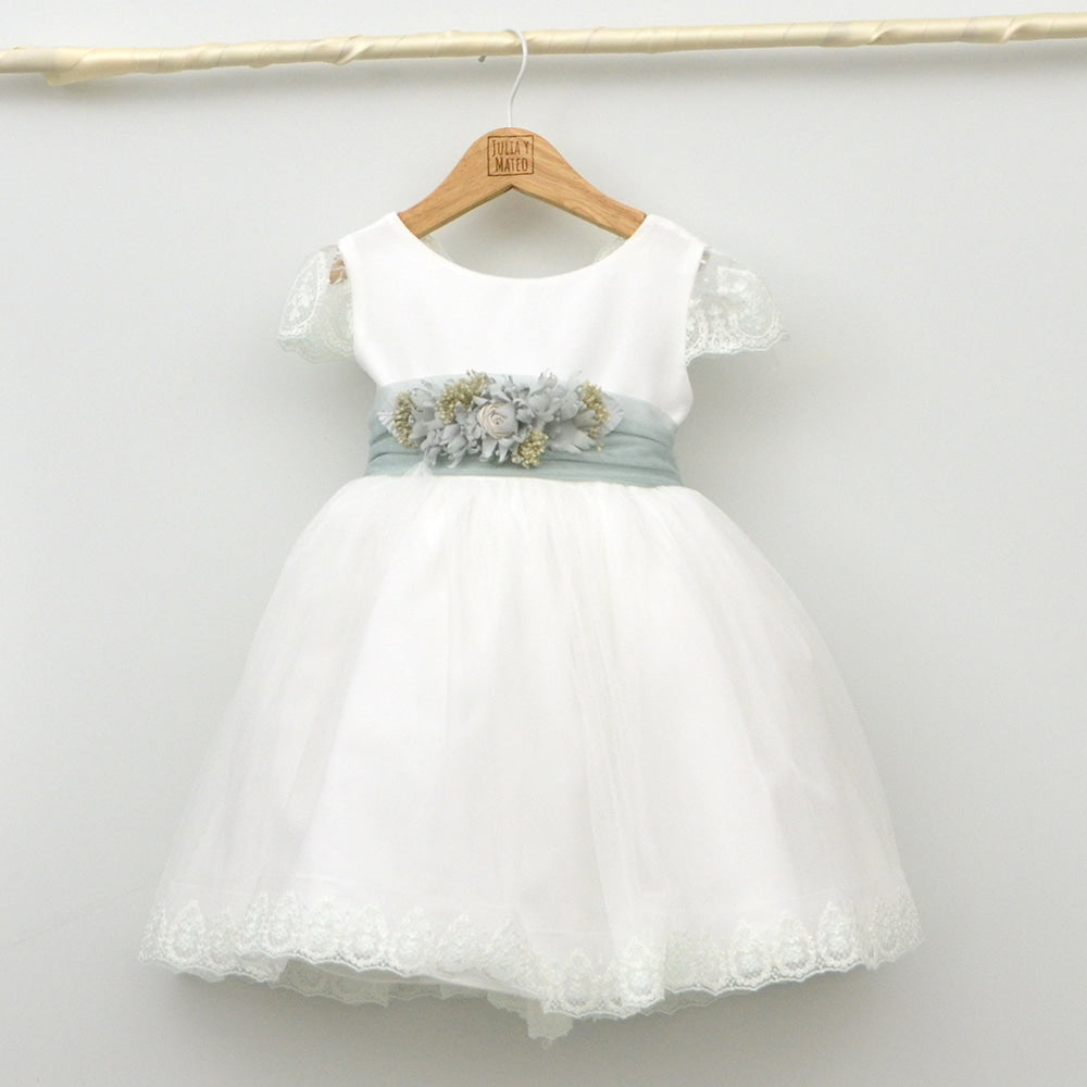 vestido ceremonia niña fajin adorno floral traje bautizo arras bodas bebes 3,6,9,12,18,24,30,36,meses tienda online ropa vestir eventos infantil amaya mayoral abel y lula hecho en españa