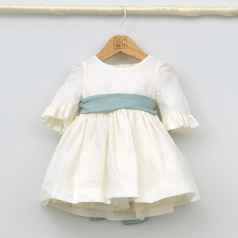 Vestido bebés lino Beatriz con adorno floral