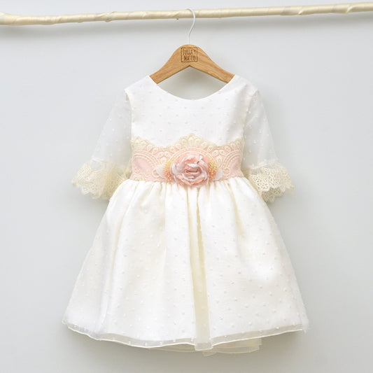 vestido ceremonia niñas fajin adorno floral manga francesa tul tienda online traje ceremonia para 2,3,4,5,6,7,8 años