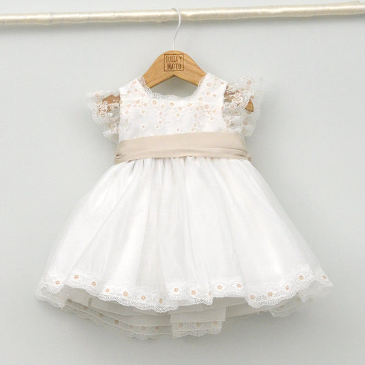 Vestido bebé Alma de organza con fajín de satén