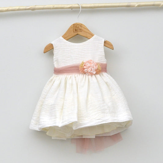 Tienda online ropa eventos bodas ceremonia bautizo niñas bebes vestidos fajin adorno floral rosa estilo moderno