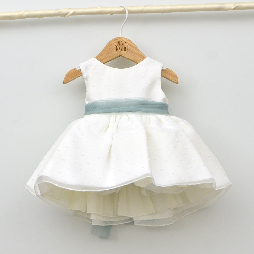 vestido ceremonia arras bodas pajes niñas hermanos conjuntados a juego lazo verde adorno floral
