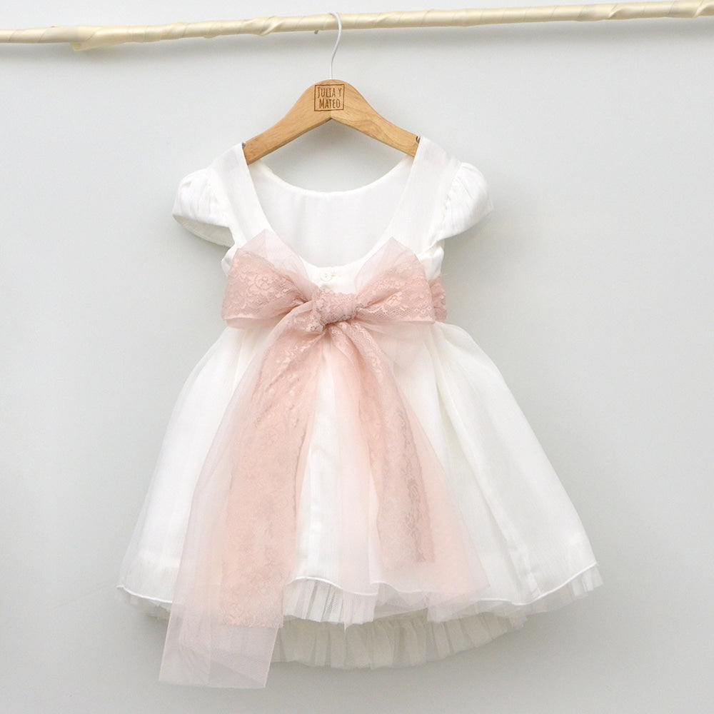 vestidos ceremonia niñas 2,3,4,5,6 años traje arras pajes fajin rosa , malva, adorno floral hecho en españa tienda online ropa de vestir eventos niñas infantil hecha en españa