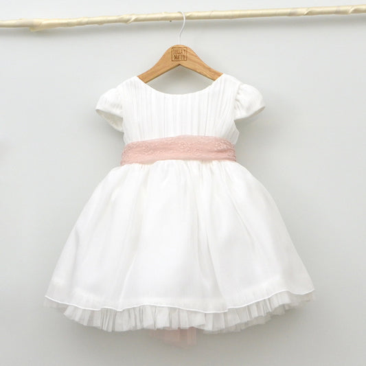 vestidos ceremonia niñas 2,3,4,5,6 años traje arras pajes fajin rosa , malva, adorno floral hecho en españa tienda online ropa de vestir eventos niñas infantil hecha en españa