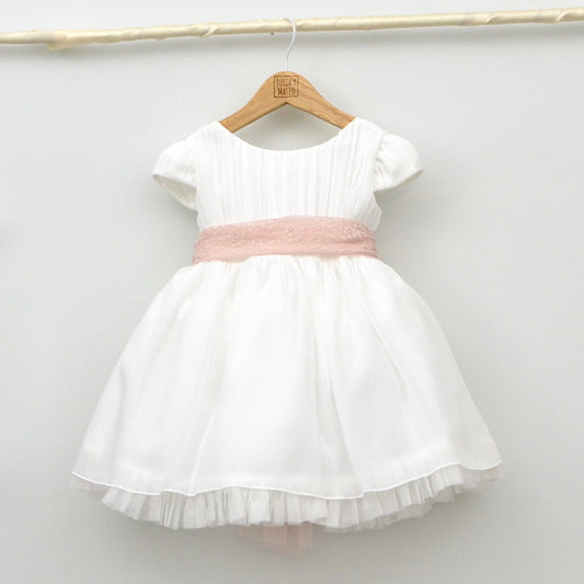 vestidos ceremonia niñas 2,3,4,5,6 años traje arras pajes fajin rosa , malva, adorno floral hecho en españa tienda online ropa de vestir eventos niñas infantil hecha en españa
