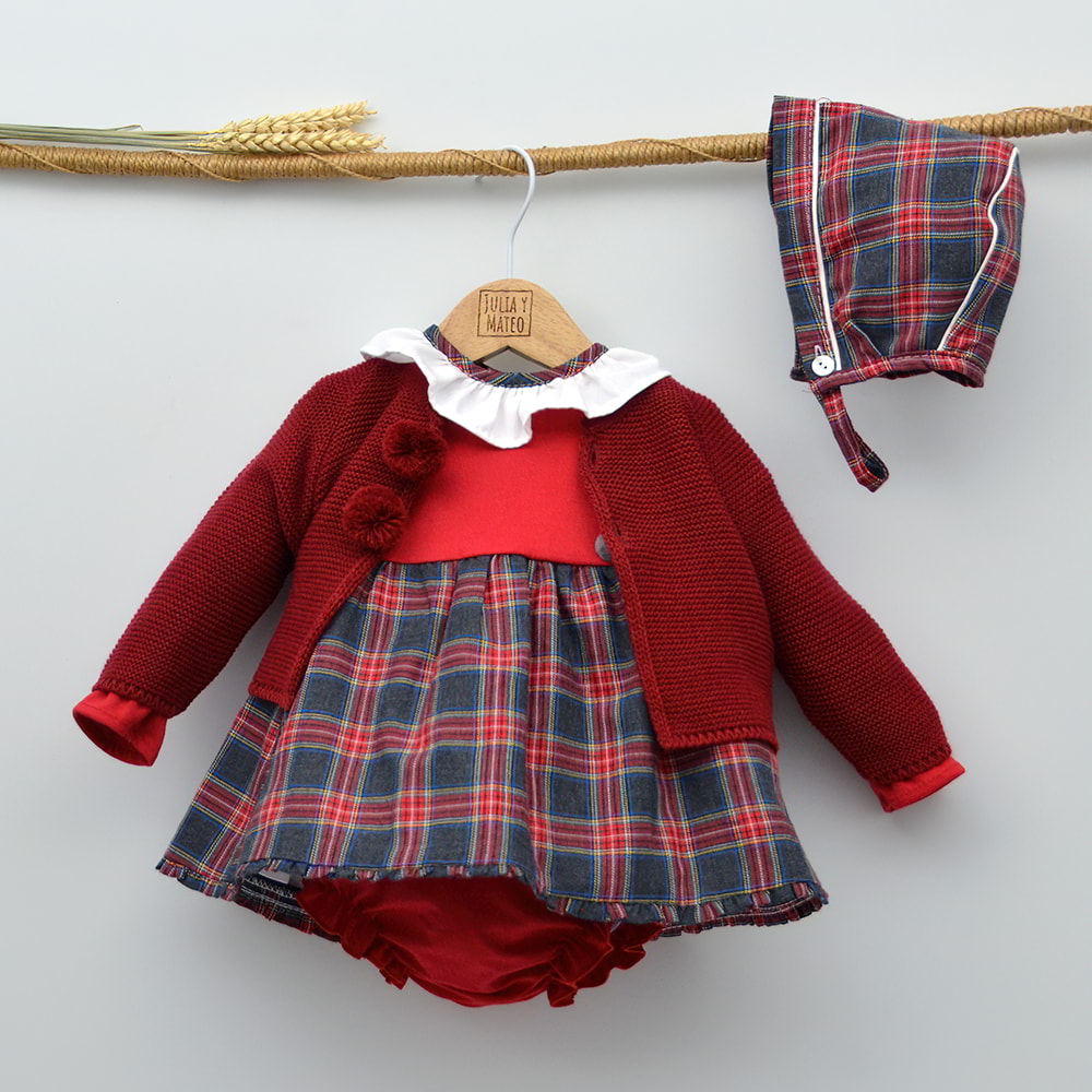 ropa vestir navidad niñas tartan rojo cuadros escoceses