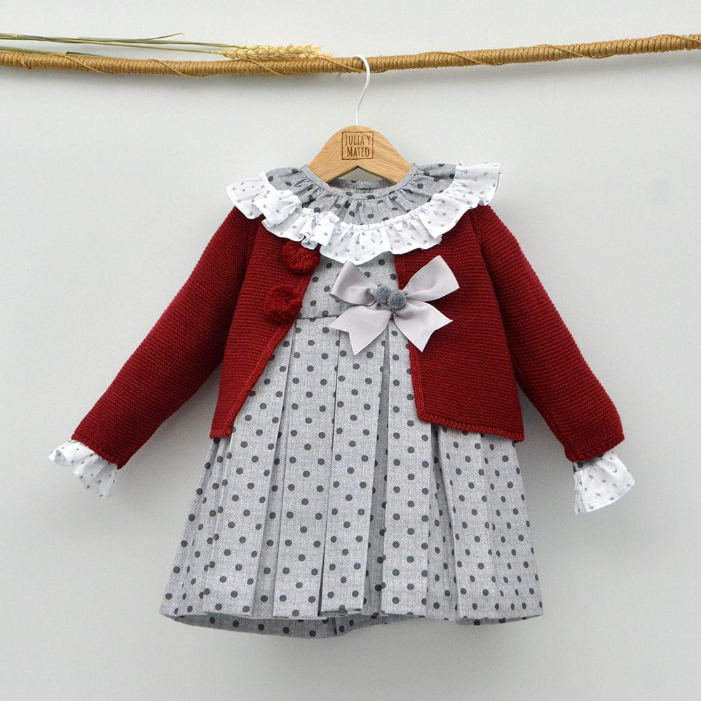 chaqueta punto vestir niñas y niños granate pompones navidad rebecas