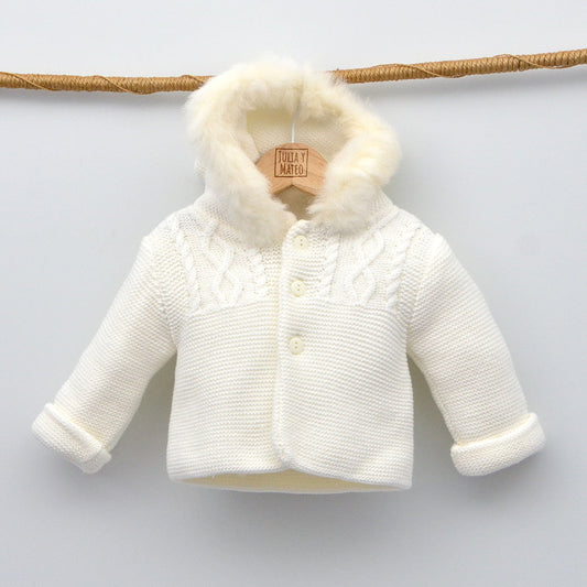 chaqueton niño punto doble crudo pelo natural trenka invierno bebes doña carmen mayoral Bautizo