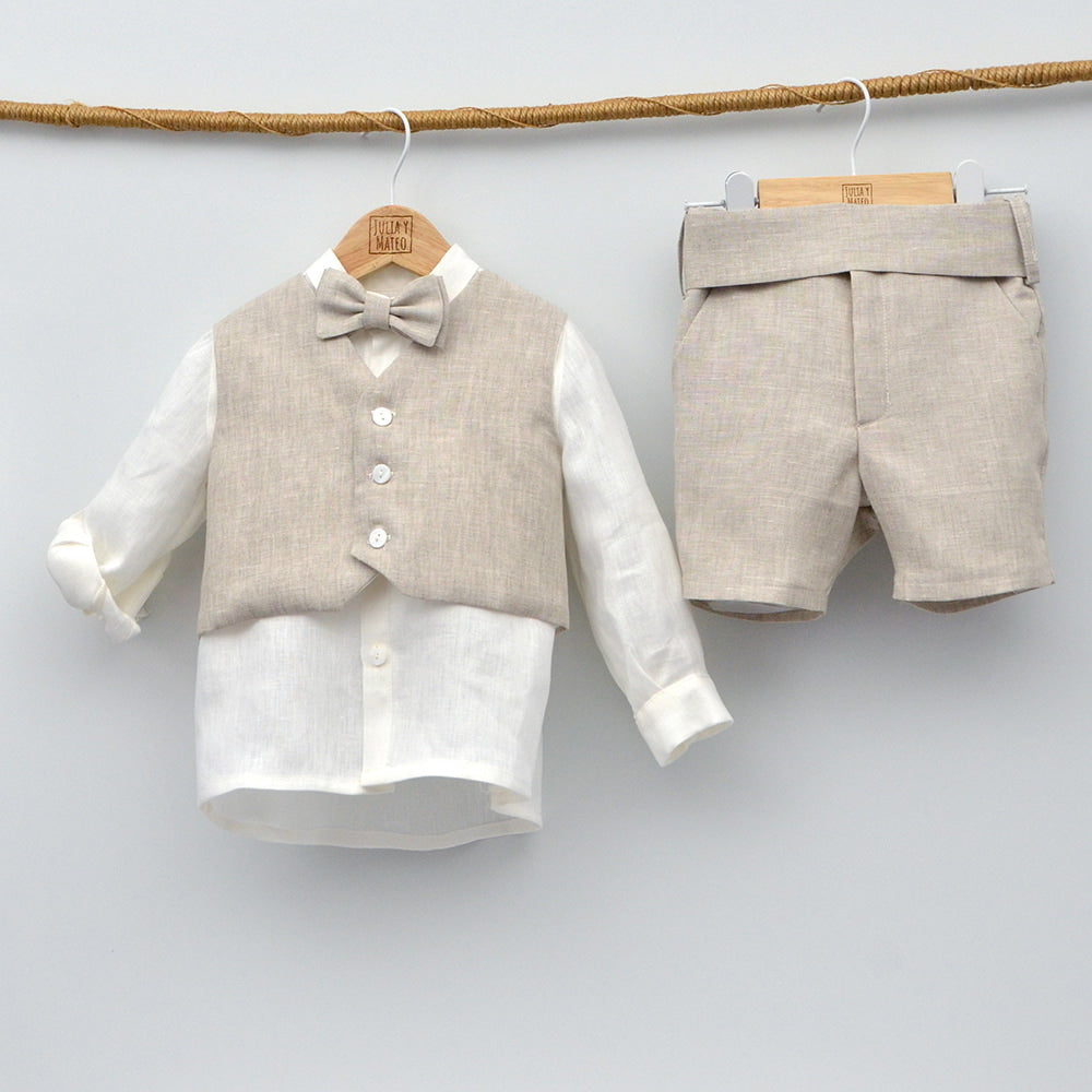 conjunto ceremonia niños bautizo arras pajarita fajin color arena conjuntos ceremonia niños bodas bautizos chaleco pajarita fajin Lino color arena tallas 1,2,3,4,5,6,7,8 años niños infantil fajin pajarita Mayoral