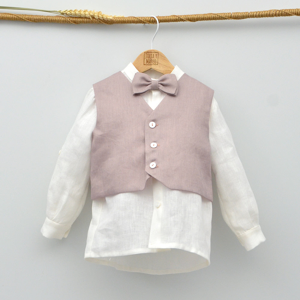 Traje niño bautizo ceremonia arras lino malva rosa, fajin y pajarita Mayoral Amaya Sevilla Granada Malaga Tallas 1,2,3,4,5,6,7,8 años hermanos a juego en las bodas ceremonias eventos