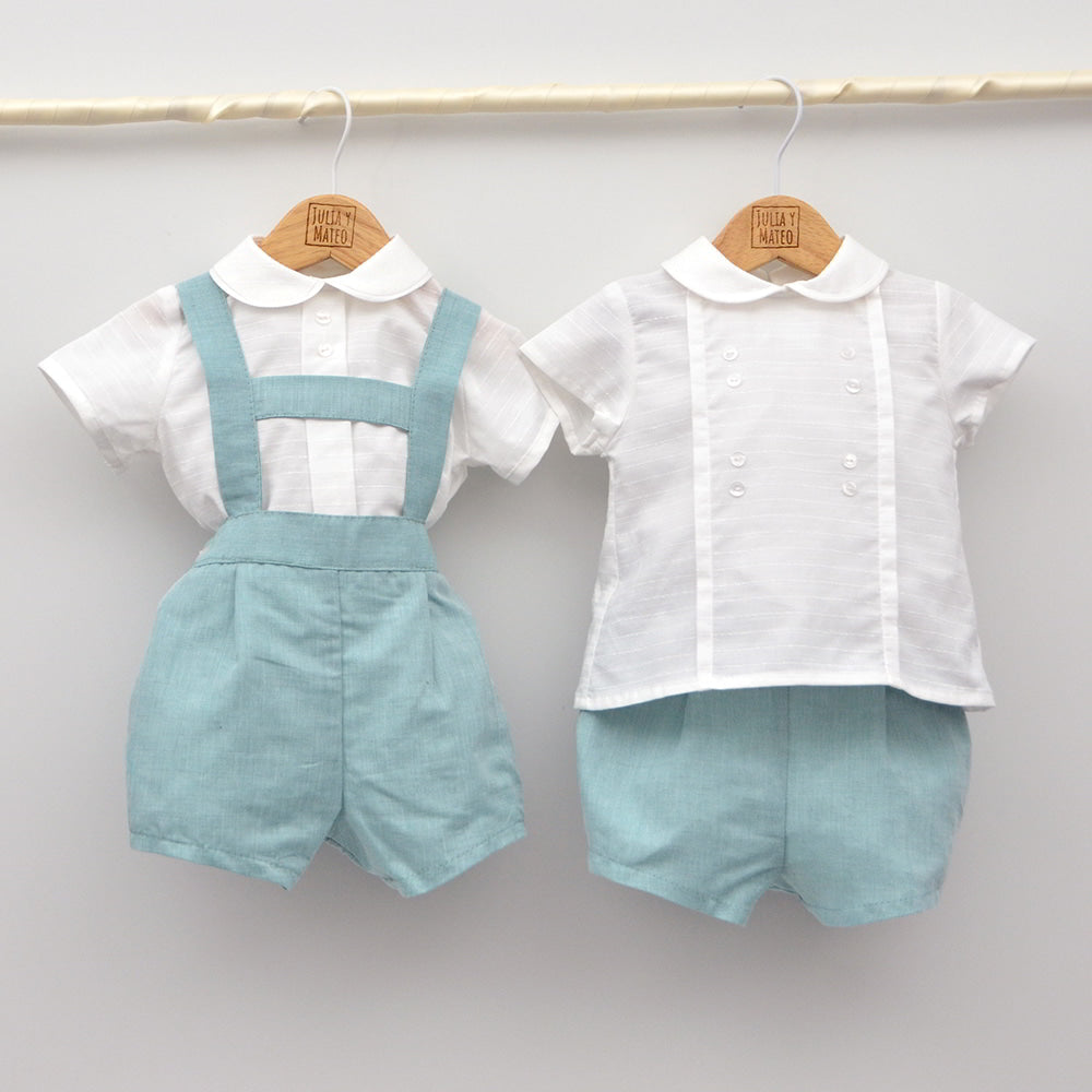 conjunto vestir ceremonia bebes niños lino verde empolvado vestir hermanos iguales
