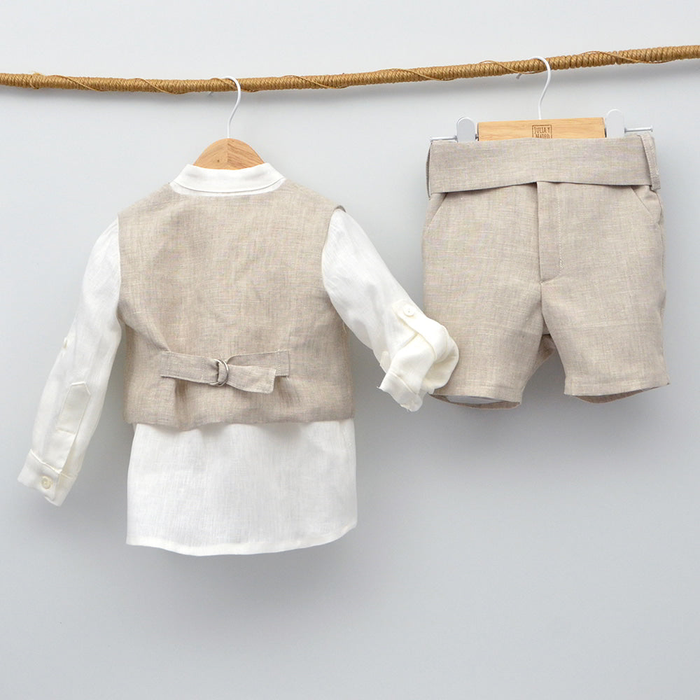 conjunto ceremonia niños bautizo arras pajarita fajin color arena Cuenca Burgos