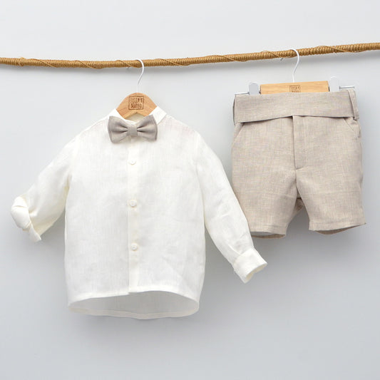 conjuntos ceremonia niños bodas bautizos conjuntos ceremonia niños bodas bautizos chaleco pajarita fajin Lino color arena tallas 1,2,3,4,5,6,7,8 años niños infantil fajin pajarita Mayoral