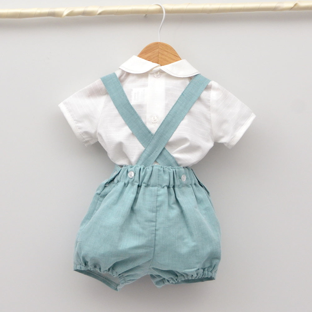 conjunto vestir ceremonia bebes niños lino verde empolvado vestir hermanos iguales