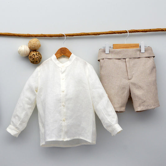conjuntos vestir niños trajes ceremonia bodas arras niño lino hecho en españa color crudo arena tienda de ropa Mayoral