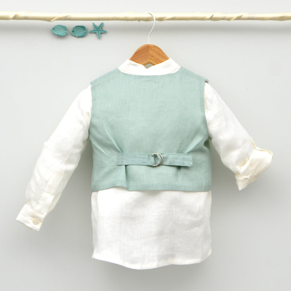 conjuntos vestir niños trajes ceremonia bodas arras niño lino hecho en españa color crudo arena tienda de ropa doña carmen color verde 2, 3, 4, 5, 6, años chaleco y pajarita