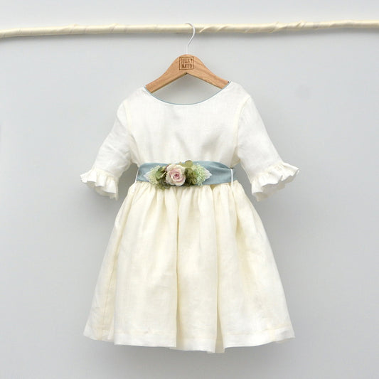 vestidos ceremonia niñas arras bodas con lazo y flores vestidos de fiesta con manga francesaa