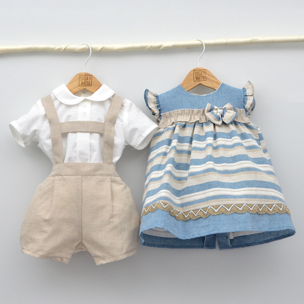 conjunto vestir bebes niños lino arena vestir hermanos iguales ceremonia Mayoral doña carmen