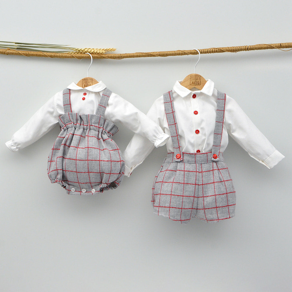 conjunto vestir niño 3 piezas cuadros escoceses jersey doña carmen mayoral ropa para vestir hermanos a juego