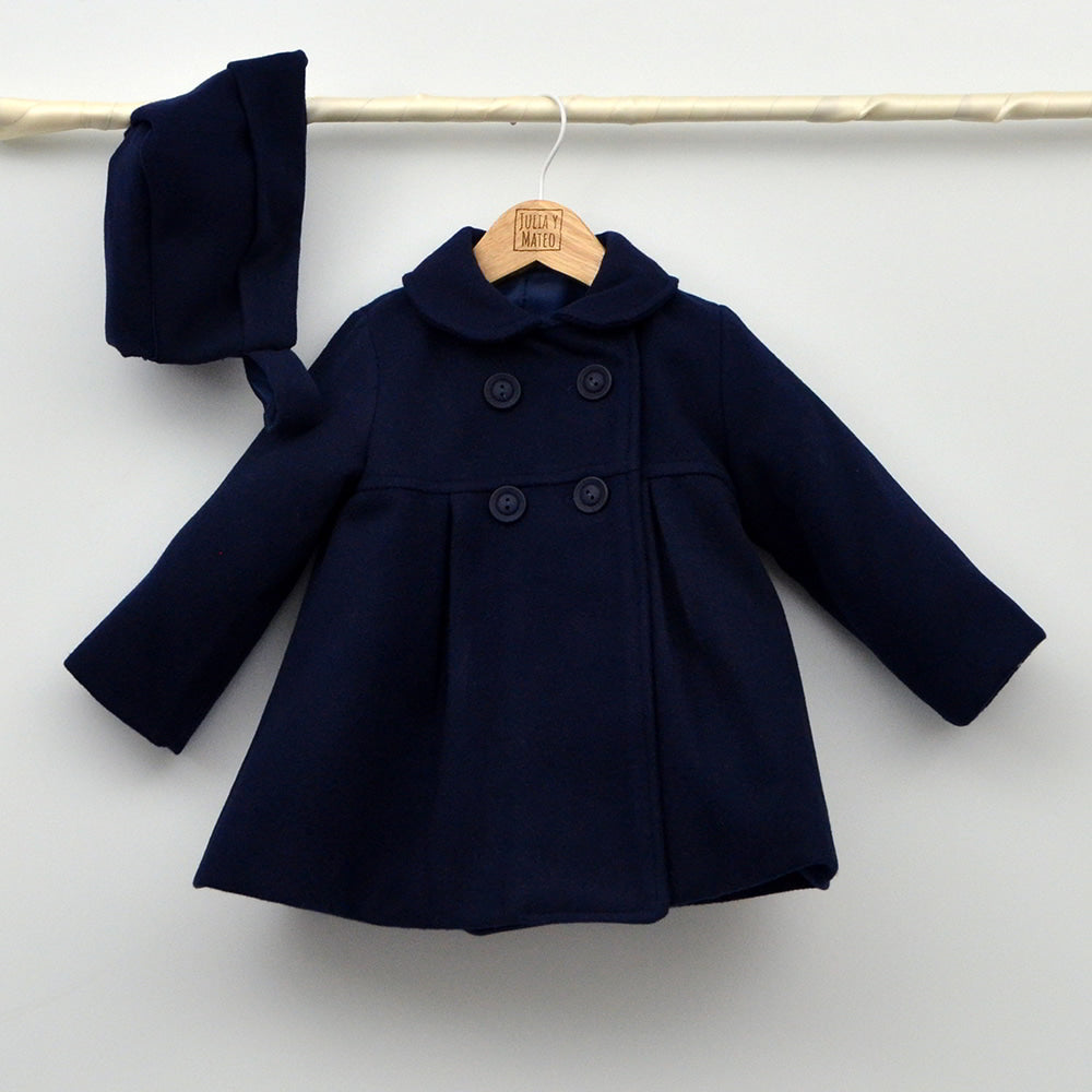 tienda online ropa vestir niñas clasica invierno abrigo paño marino con capota doña carmen mayoral