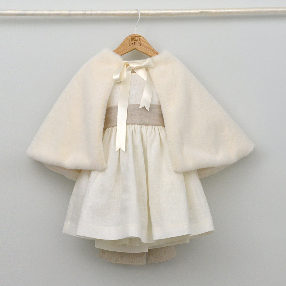 Vestido ceremonia niña de lino con adorno floral de lino "Leo"