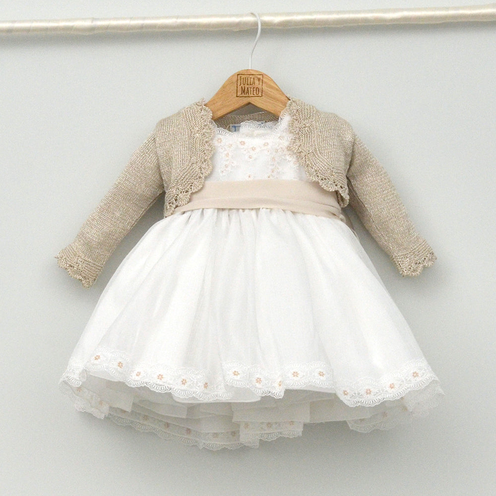 Vestido bebé Alma de organza con fajín de satén