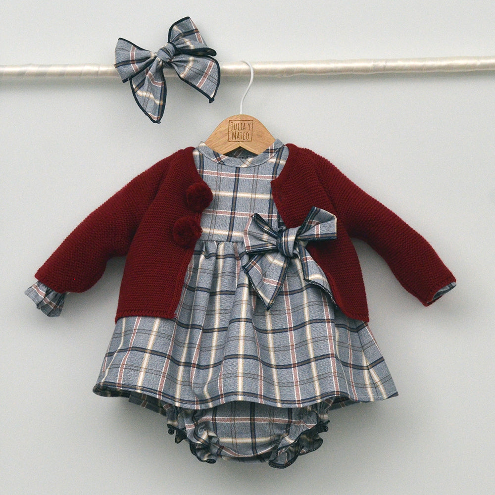 chaqueta punto niña para fotos de navidad en color cereza