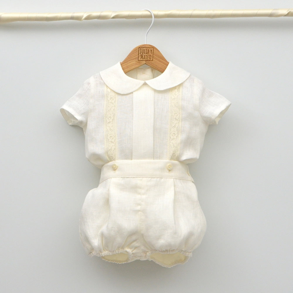 conjunto traje bautizo niños bebes lino crudo blanco Mayoral  amaya
