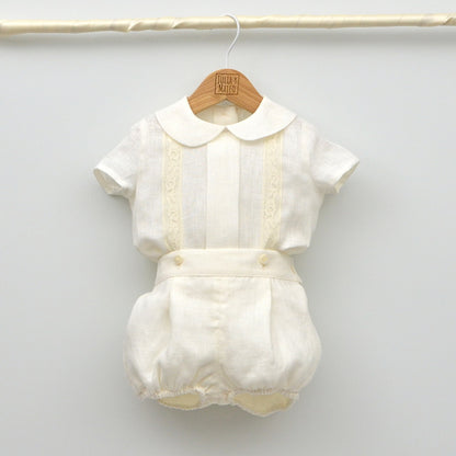 conjunto traje bautizo niños bebes lino crudo blanco Mayoral  amaya