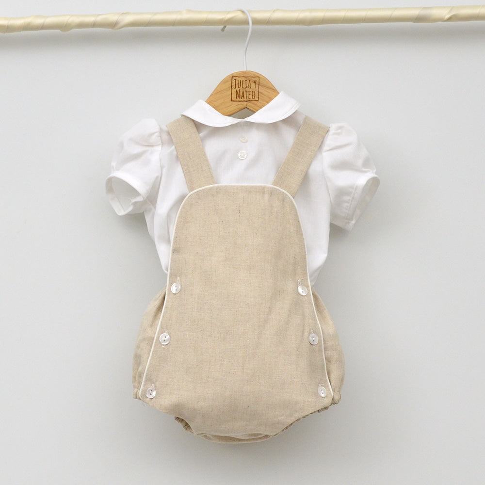 Conjunto bebé Capri con ranita de lino y camisa cuello bebé